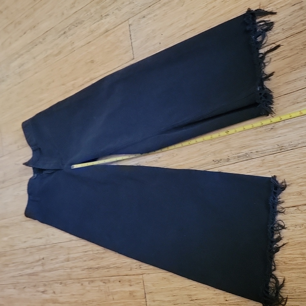 Zara Black Wide-Leg Frayed Hem Pants